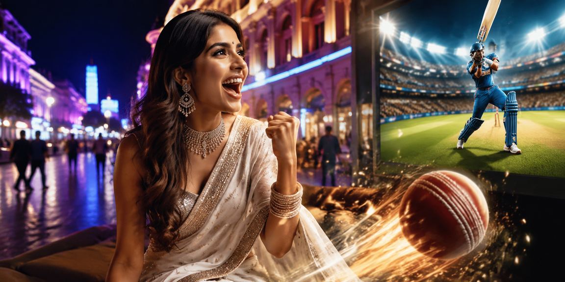 IPL night cricket match stadium with cheering crowd